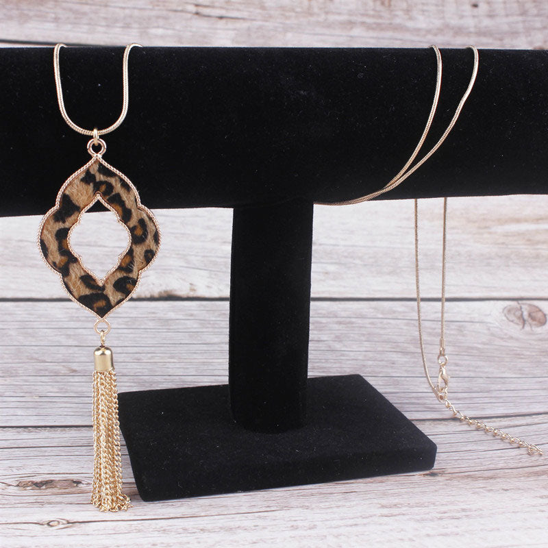 Geometric Leopard Tassel Pendant On-trend Necklace