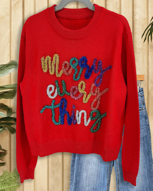 Christmas Colour Letter Ribbon Embroidered Stunning Sweatshirt