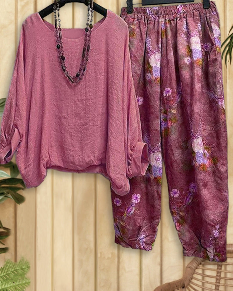 Floral Print Pastoral Casual Wear Pant Suit