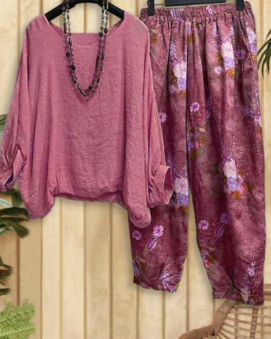 Floral Print Pastoral Casual Wear Pant Suit