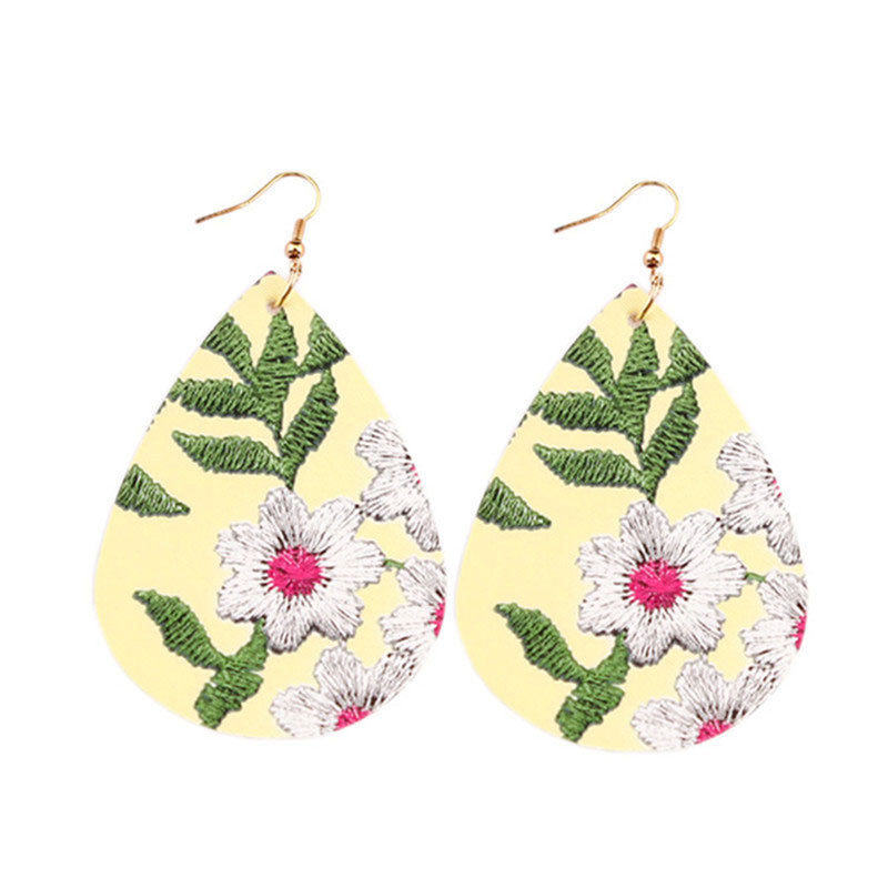PU Floral Print Tropical Drop-shaped Earrings