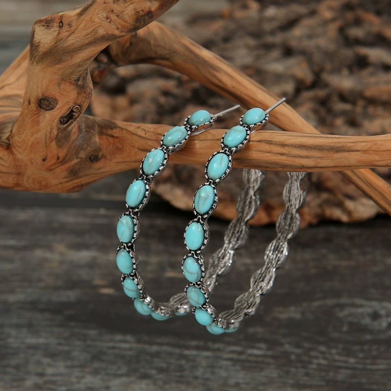 Turquoise Decor Simple C-shaped Hoop Earrings