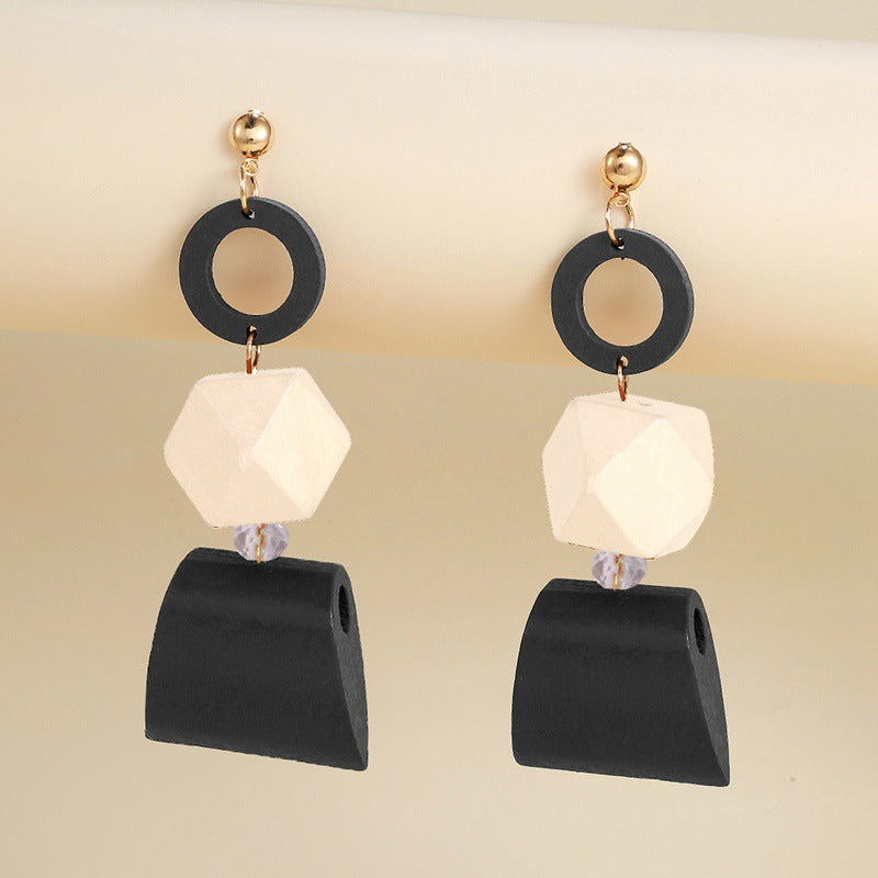 Color Block Geometric Wooden Pendant Ethnic Earrings