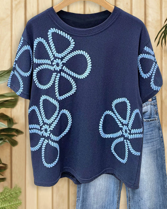 Floral Print On-trend Round Neck T-Shirt