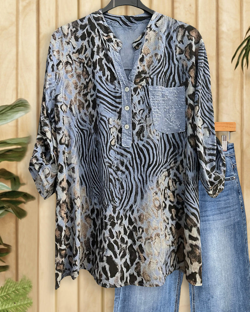 Leopard Print Wild Decor V Neck Shirt