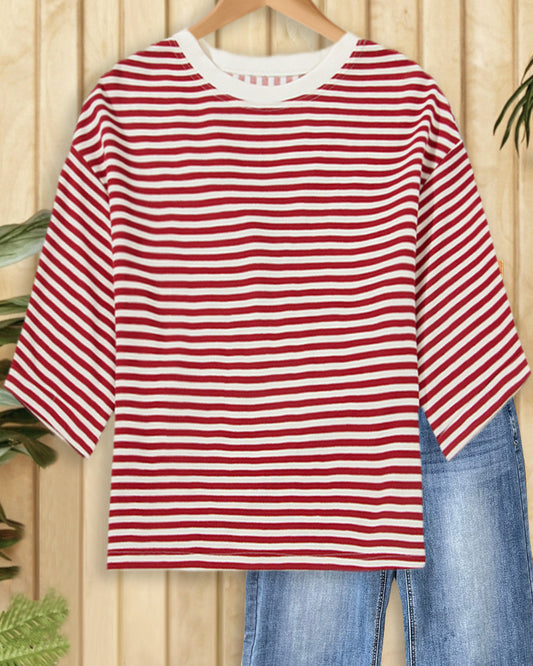 Striped Round Neck Stylish Tie Back T-Shirt