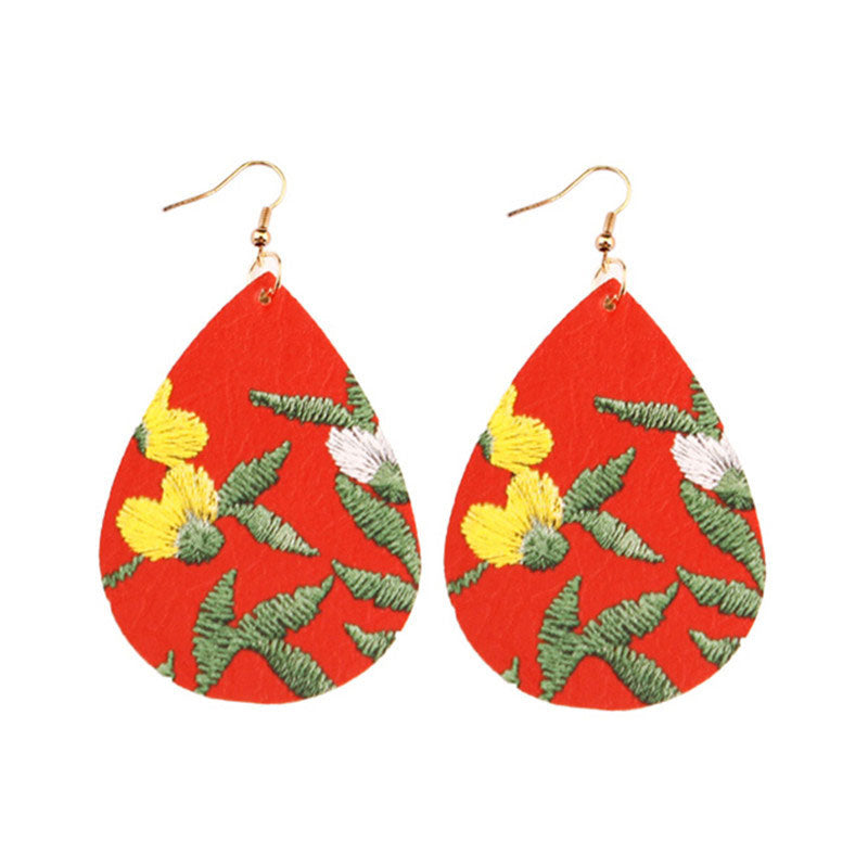 PU Floral Print Tropical Drop-shaped Earrings