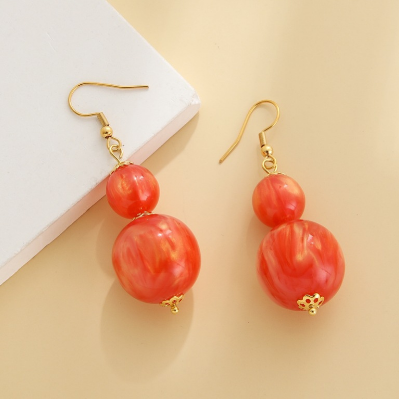 Solid Color Gourd-shaped Beaded Pendant Luxe Earrings
