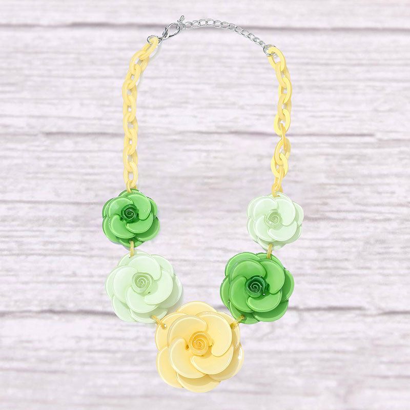 Romantic Color Block Flower Chain Necklace