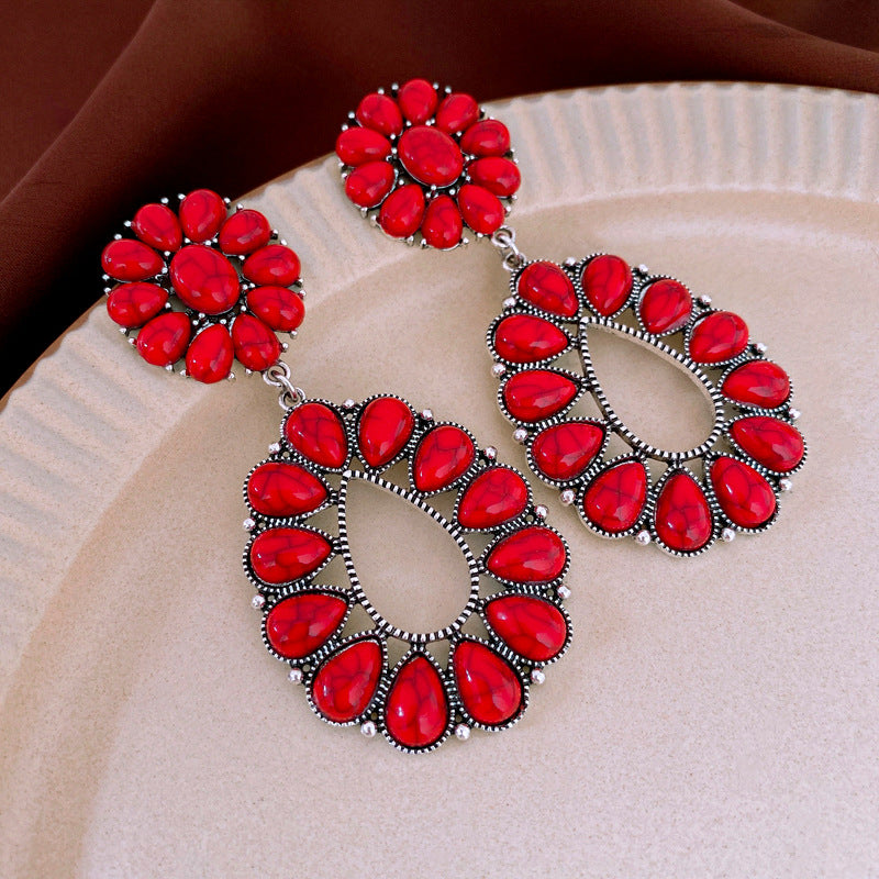 Flower Design Retro Drop-shaped Earrings