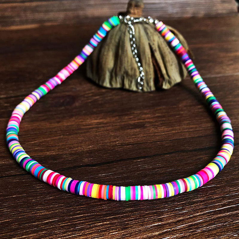 Multicolor Polymer Clay Slice Beachy Clavicle Chain