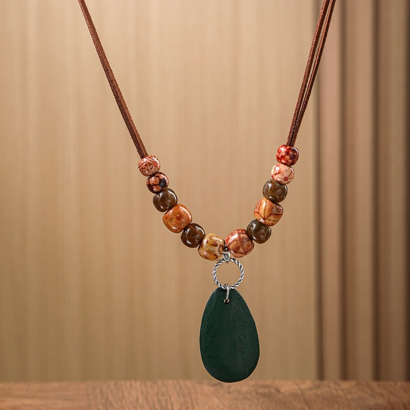 Wooden Bead Classic Drop-shaped Pendant Necklace
