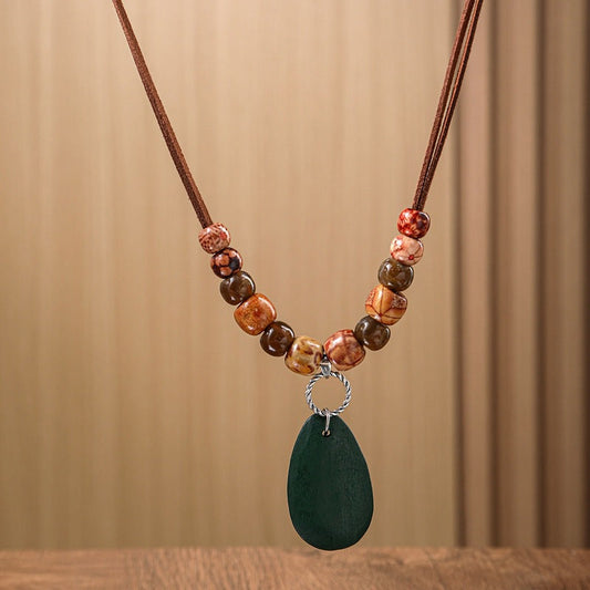 Wooden Bead Classic Drop-shaped Pendant Necklace