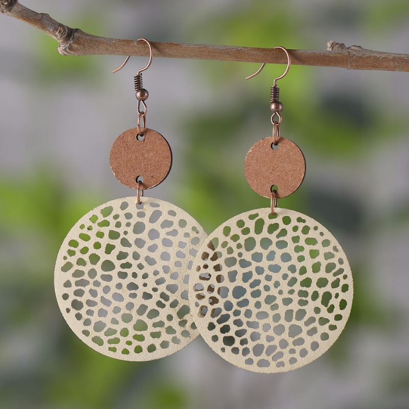Round Wooden Cutout Pendant On-trend Earrings