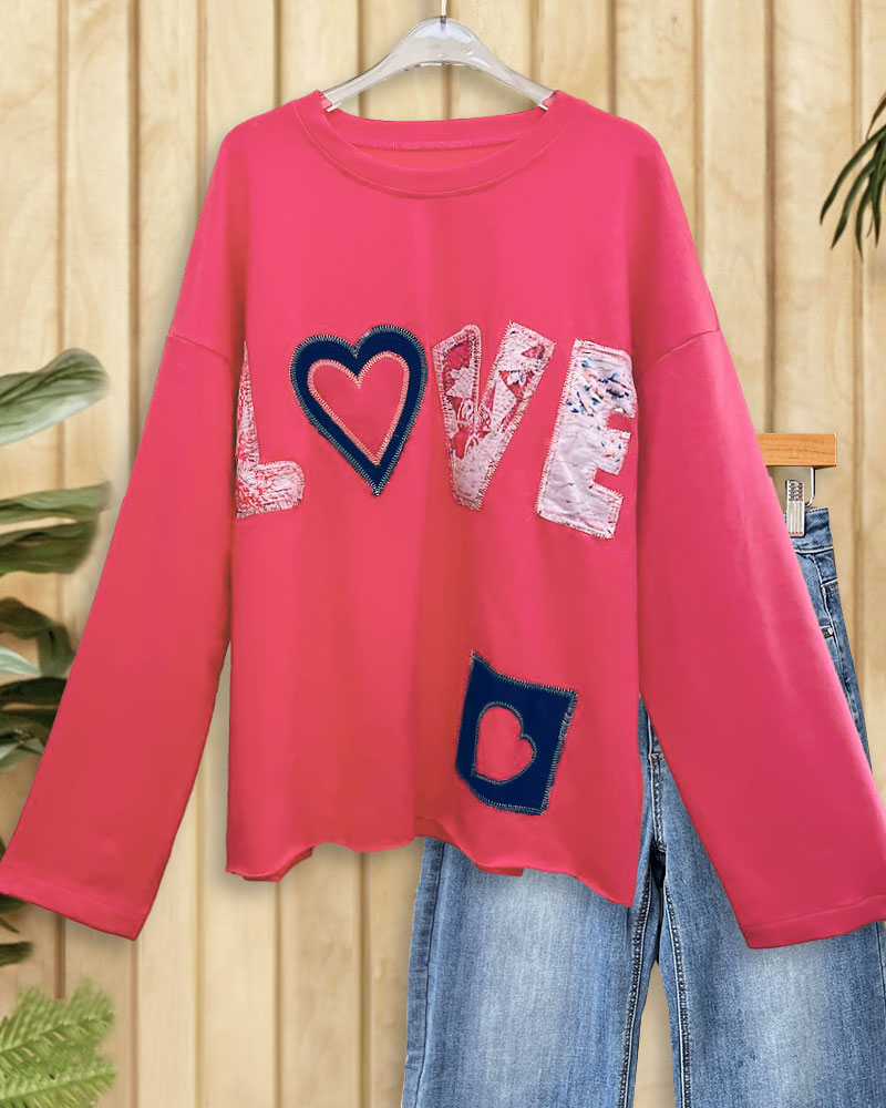 LOVE Applique Pocket Chic Drop Shoulder Sweatshirt (Without Liner)