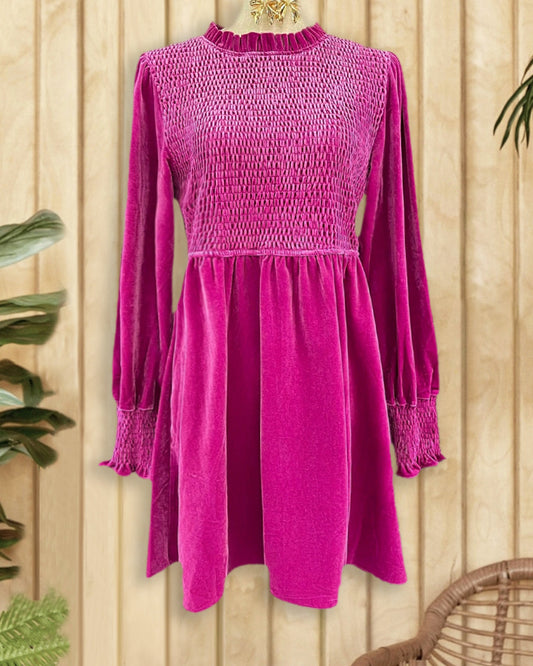 Solid Color Velvet Strap Shirred Sweet Mini Dress