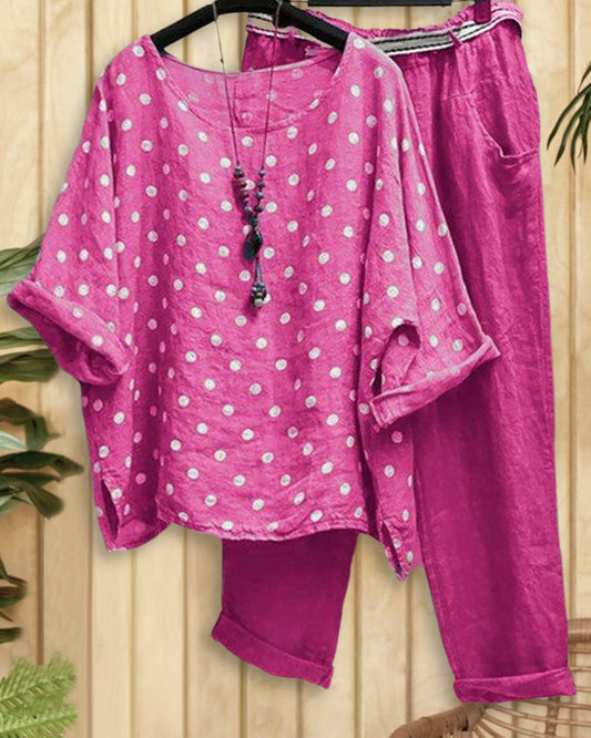 Polka Dot Laid Back Harem Pant Suit
