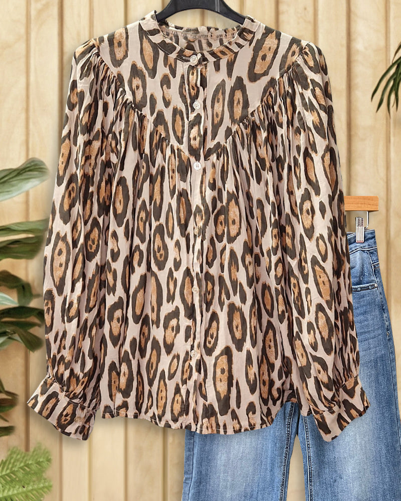 Leopard Print Wild Button Down Blouse