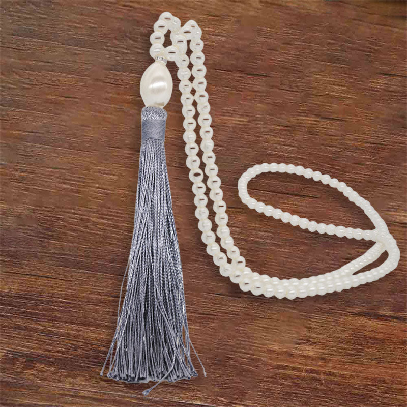 Solid Color Faux Pearl Simple Tassel Necklace
