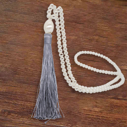 Solid Color Faux Pearl Simple Tassel Necklace