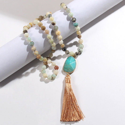 Gemstone Pendant Pretty Tassel Beaded Necklace