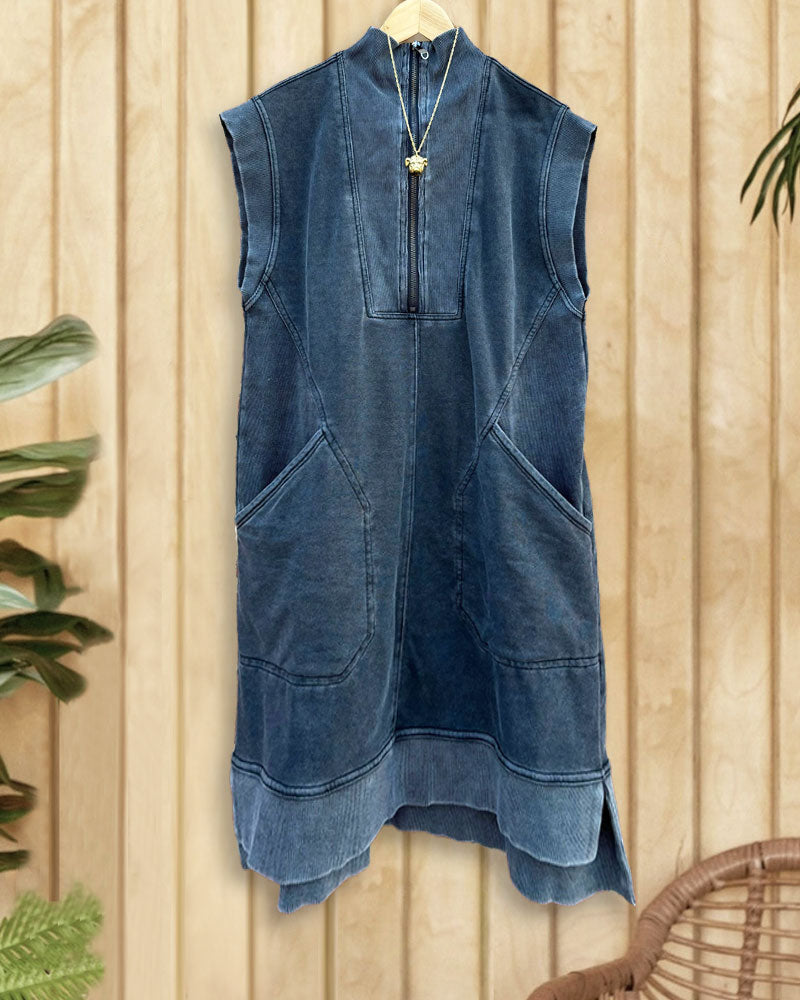 Patchwork Denim Versatile Pocket Mini Dress