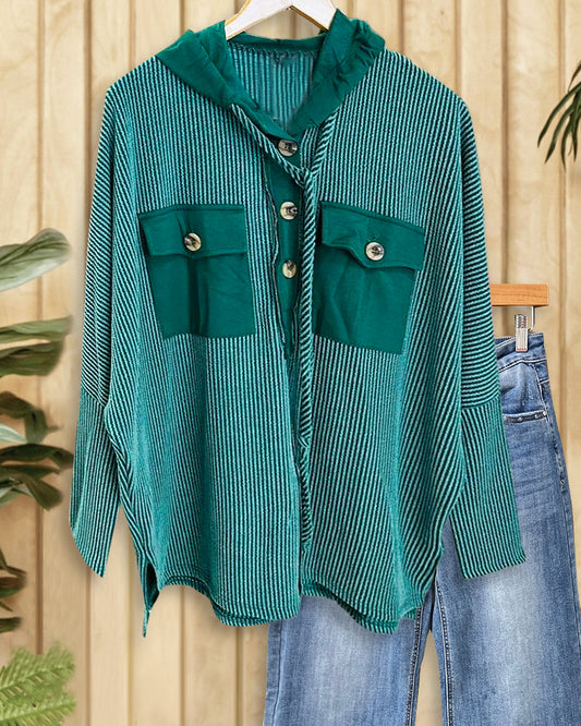 Patchwork Casual Hooded Button Down Coat