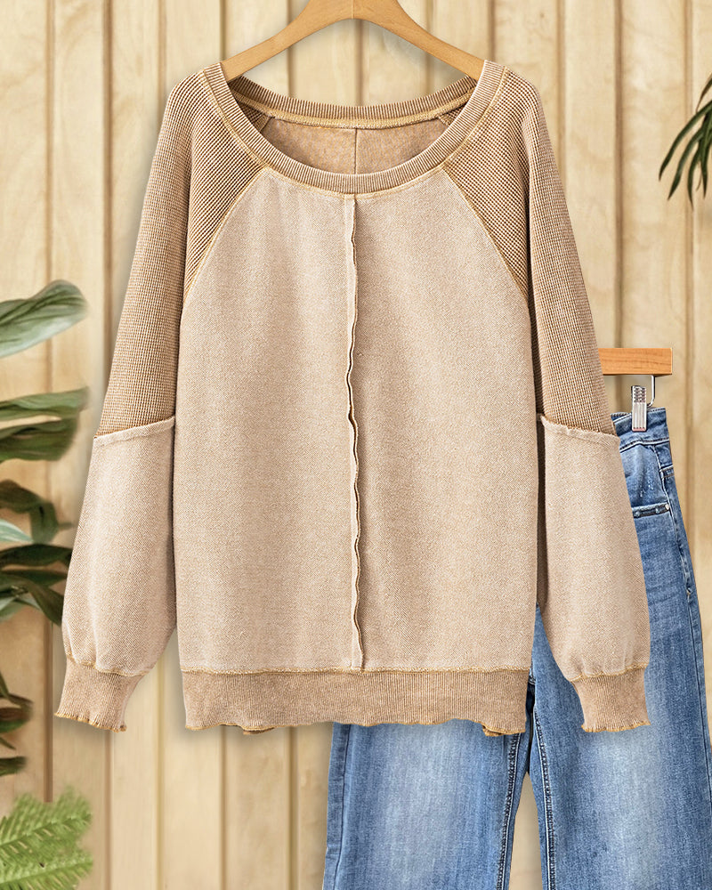 Patchwork Seamed Boyish Round Neck Sweatshirt