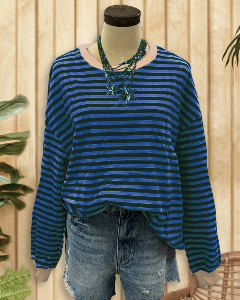 Patchwork Striped On-trend Round Neck Sweatshirt