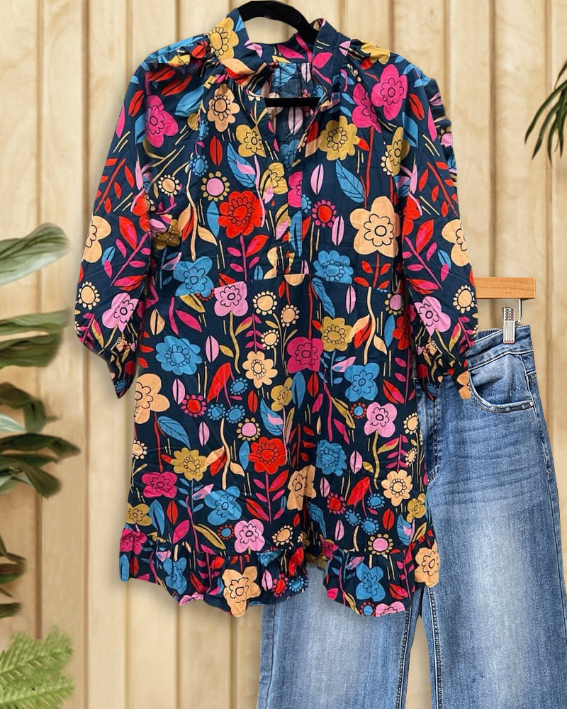 Multicolor Floral Print Versatile Ruffles Mini Dress