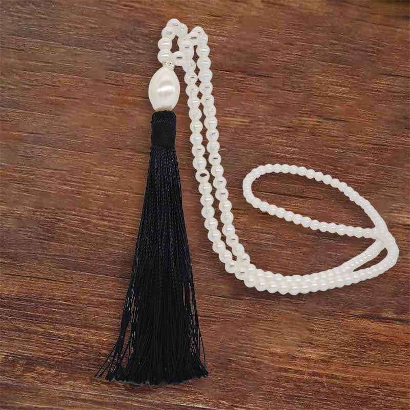 Solid Color Faux Pearl Simple Tassel Necklace