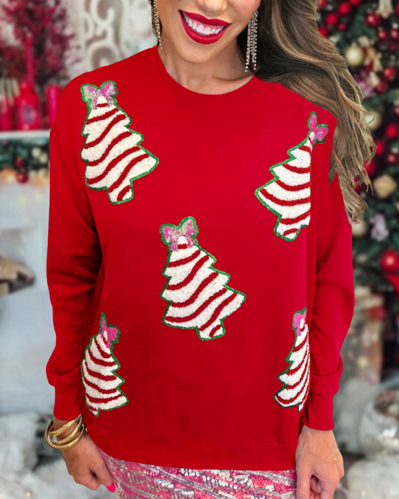 Sequined Decor Christmas Tree Sweatshirt