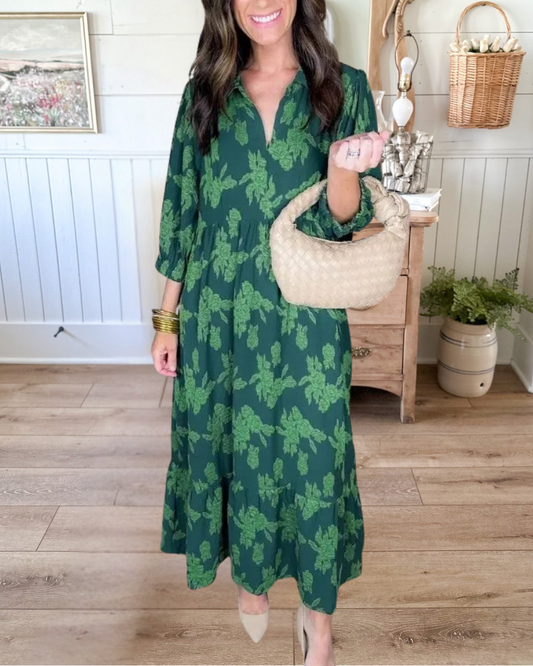 Floral Botanical Long Sleeve Maxi Dress