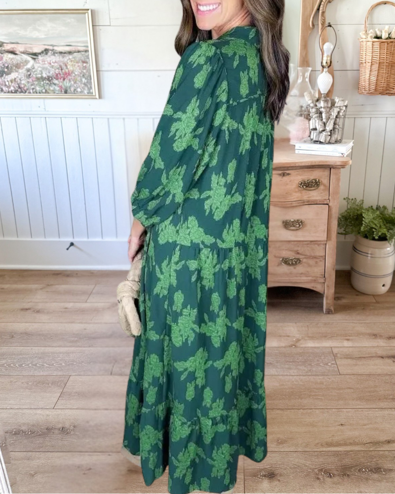 Floral Botanical Long Sleeve Maxi Dress