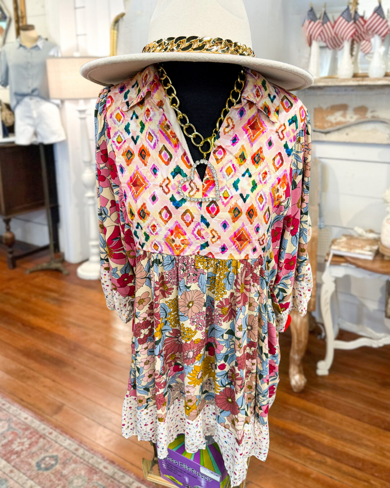 Rose Mix N Match Print Mini Dress