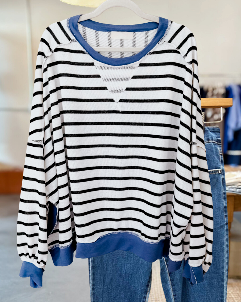 Oversized Striped Crewneck Sweatshirt