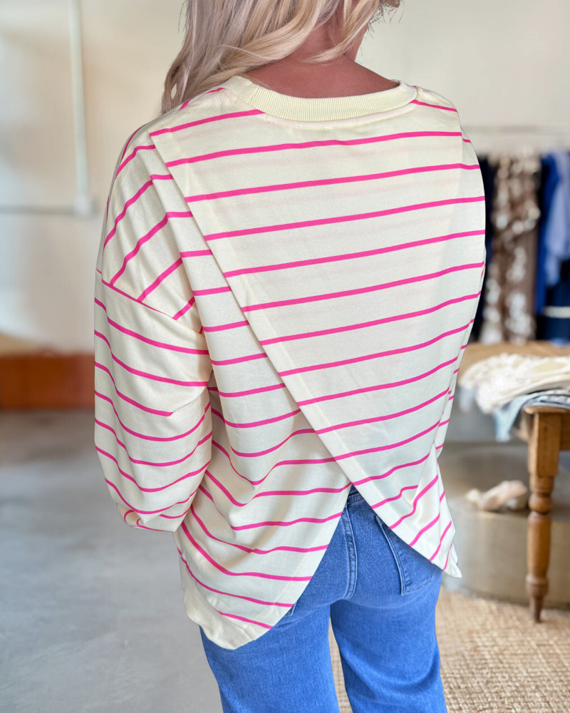 Stripe Overlap Detail Drop Shoulder Sweatshirt