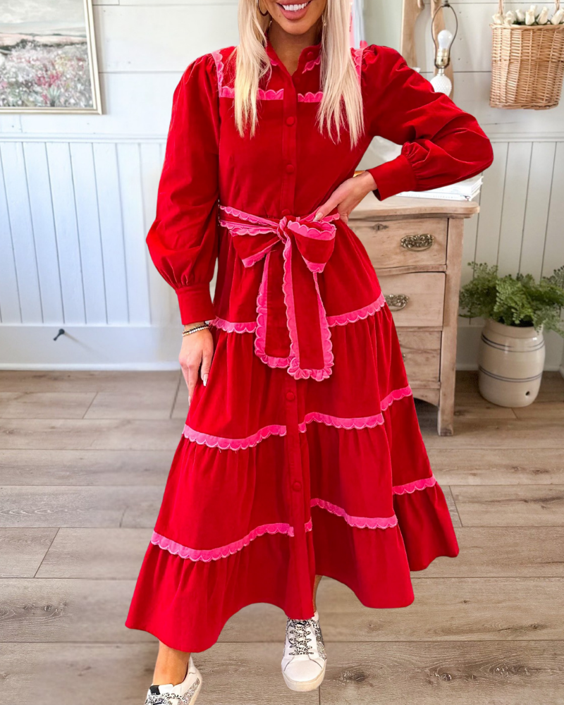 Tiered Scalloped Midi Dress