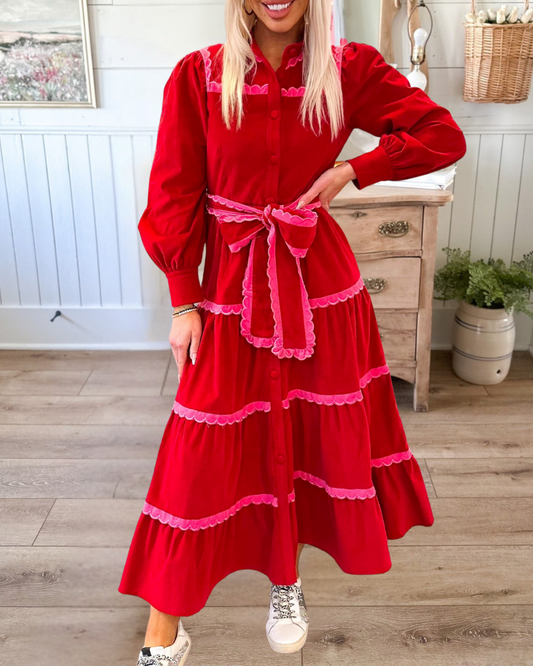 Tiered Scalloped Midi Dress