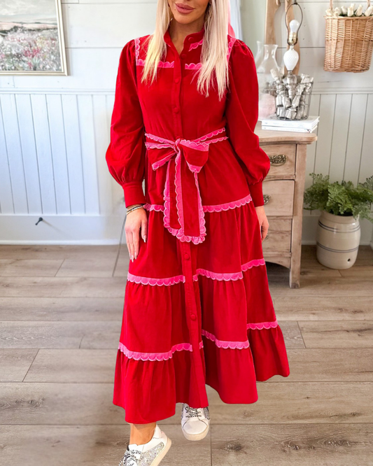 Tiered Scalloped Midi Dress