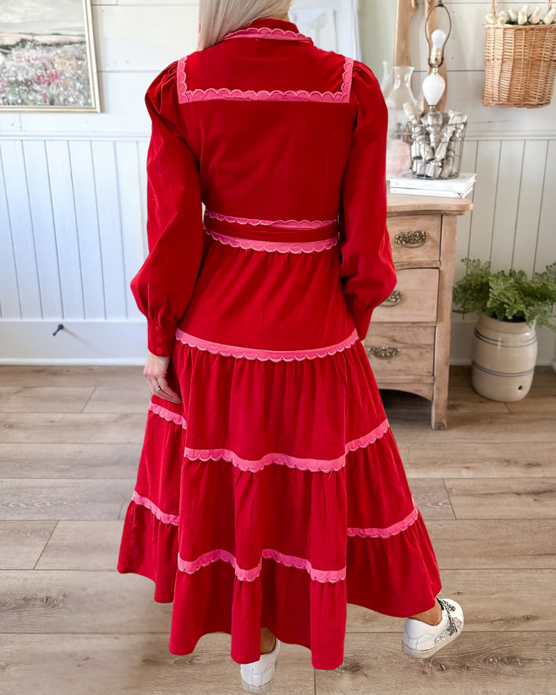 Tiered Scalloped Midi Dress