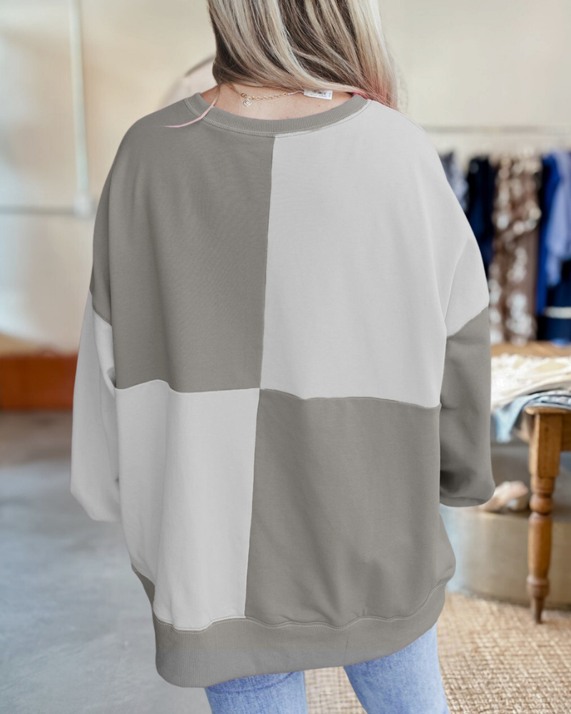 Buttons Checker Stitching Buckle Pullover