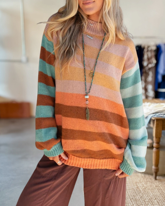 Orange Stripe Color Block Sweater