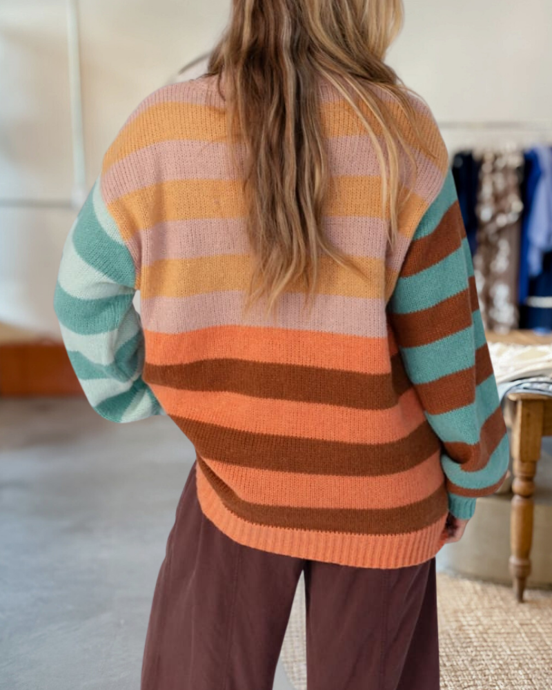 Orange Stripe Color Block Sweater