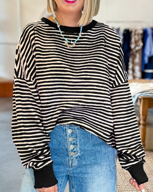 Long Sleeve Loose Striped Sweatshirt