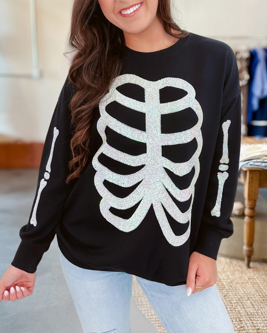 Sequin Skeleton Halloween Sweatshirt