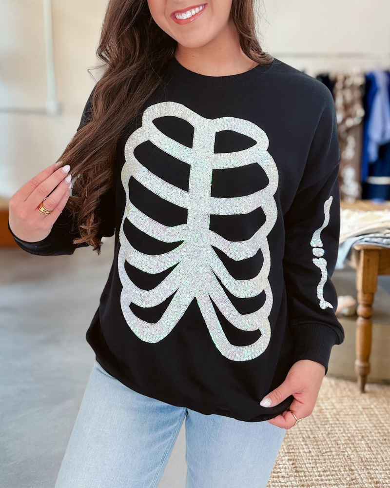 Sequin Skeleton Halloween Sweatshirt