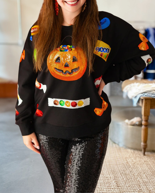 Sequin Halloween Pumpkin Pullover