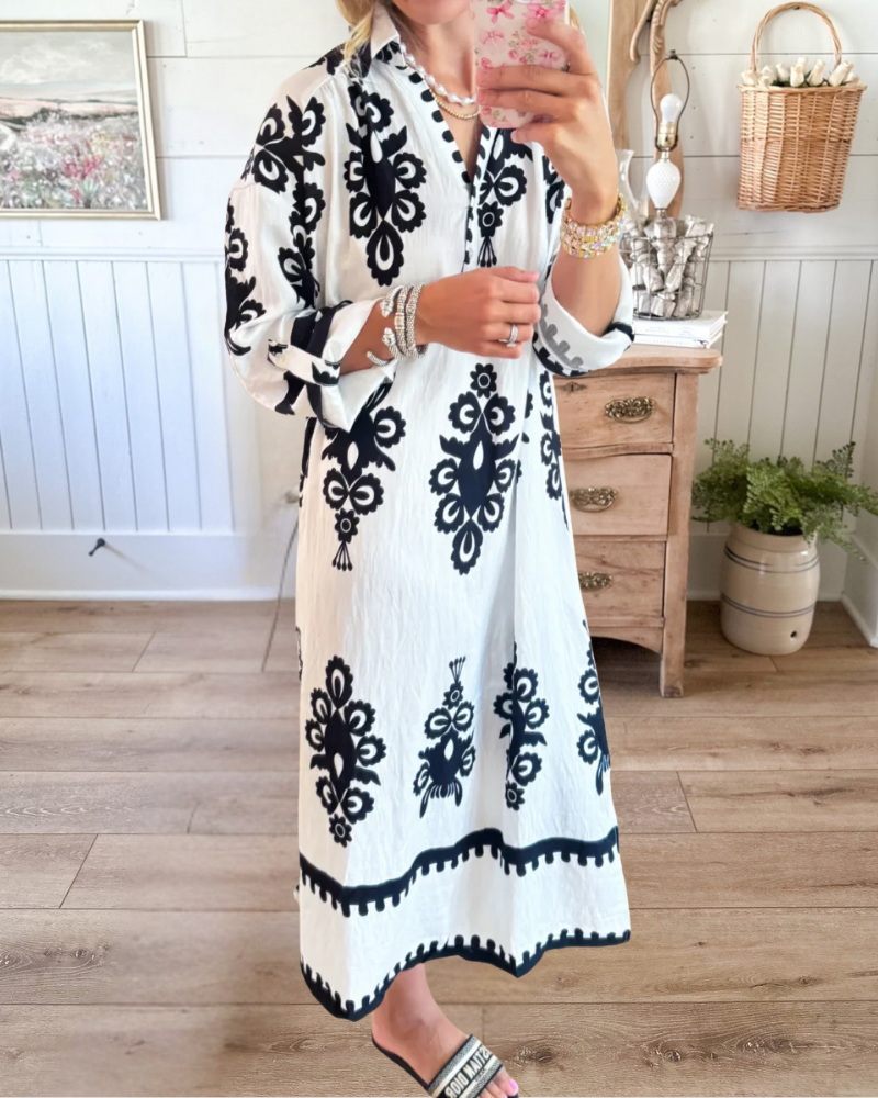 Cream Black Printed Floaty Maxi Dress