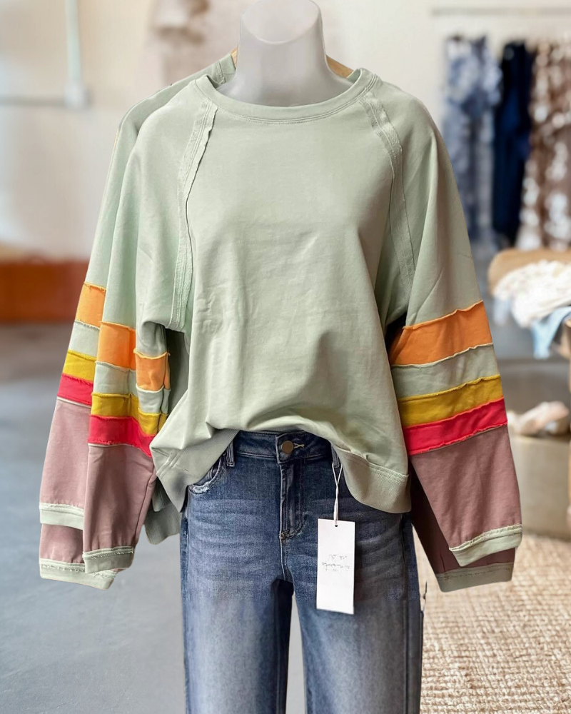 Olive Colorblock Bubble Sleeve Pullover